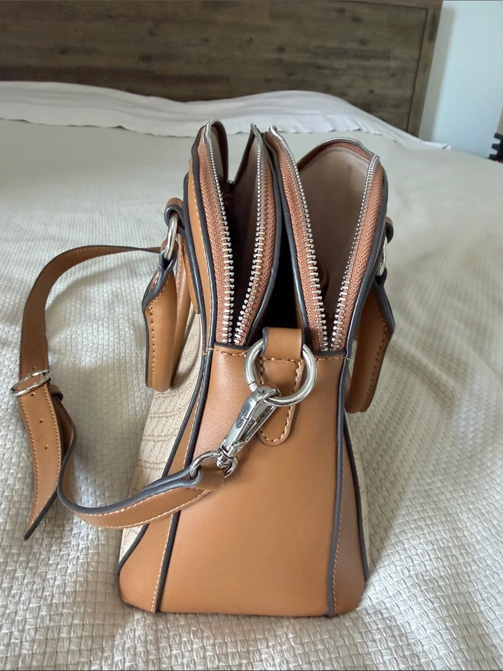 Nine West Tan & Beige Structured Satchel
